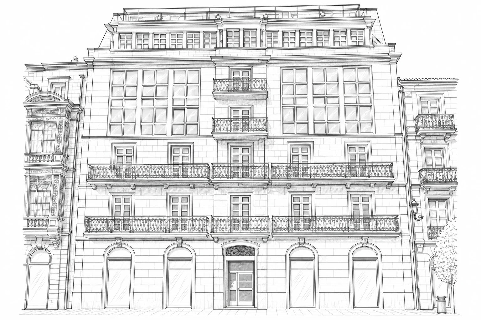 Dibujo arquitectónico de una fachada